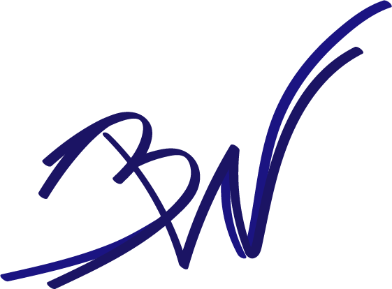 Bridget W Design logo - BW intertwined in purple